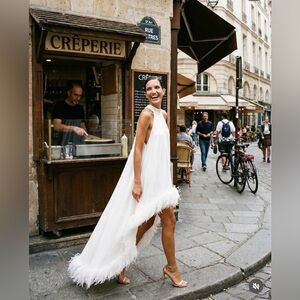 Mia White-Feather-Trim Dress